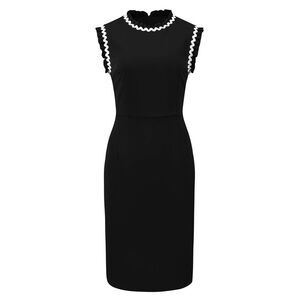 Women's Funeral Sleeveless Dress Contrast Color Ruffled Sheath Dress Black